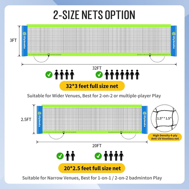 Olybeaka Outdoor Volleyball & Badminton Combo Net Set for Backyard, Beach with 2 Nets, Adjustable Poles, 4 Aluminum Rackets, PU Volleyball, Portable Carry Bag - Image 2